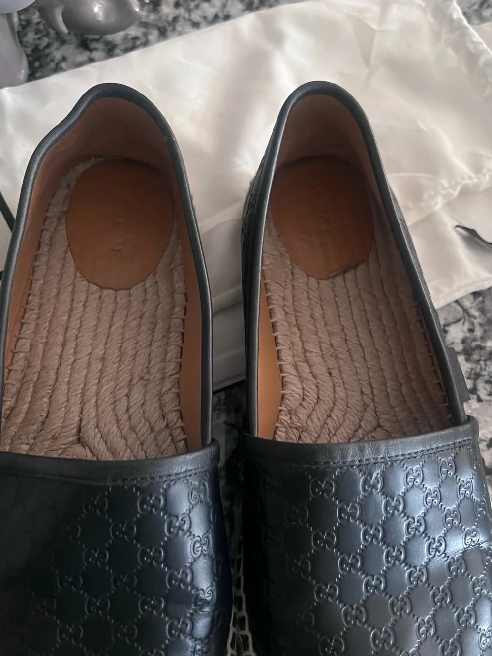 Gucci Black Leather Espadrille Slip-Ons with Braided Trim - Picture 2 of 9